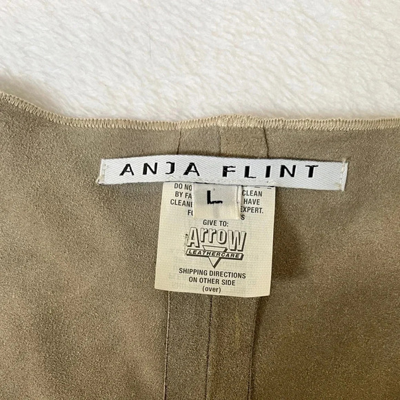 ANJA FLINT Leather Suede Size L Duster Cardigan Tie Up Khaki Neutral Lagenlook - Picture 3 of 13
